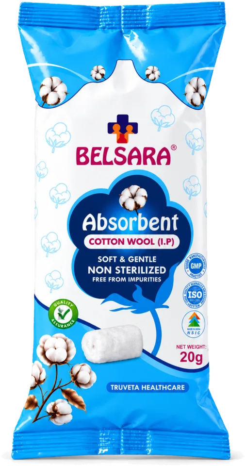Absorbent Cotton Wool I.P. 20 g pack, Belsara brand