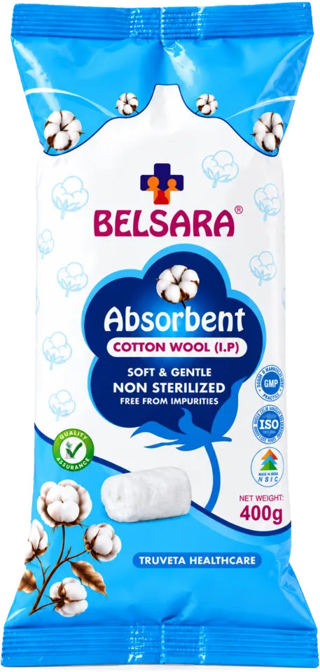 Absorbent Cotton Wool I.P. 400 g pack, Belsara brand