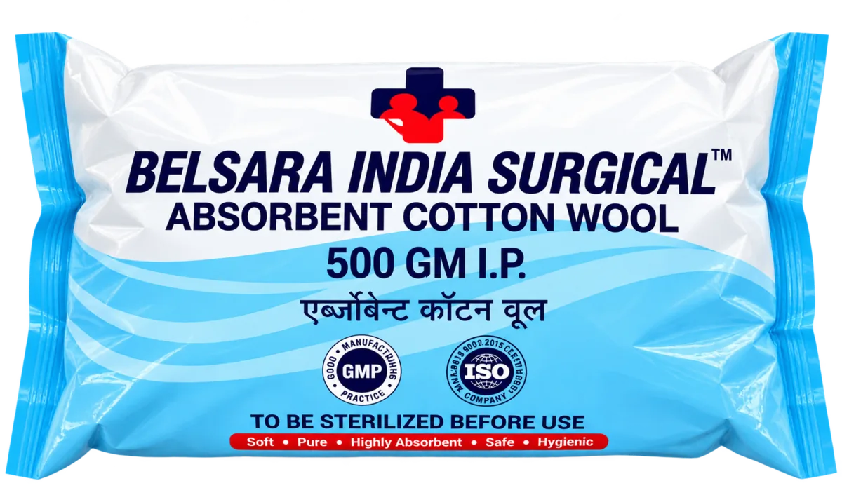 Absorbent Cotton Wool I.P. 500 g pack, Belsara brand