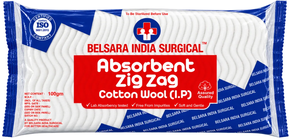 Absorbent Zig Zag Cotton Wool I.P. 100 g pack, Belsara brand